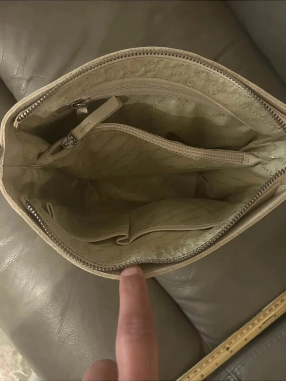 Cream Leather Hobo Shoulder Bag with Detachable Coin Pouch